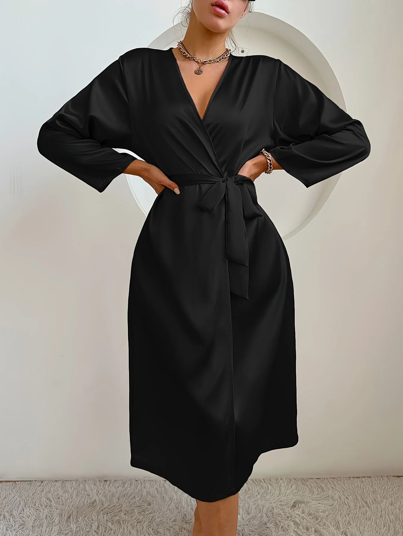 Elegant Silky Satin Robe for Women – Lightweight Satin Robe for Women with Adjustable Belt