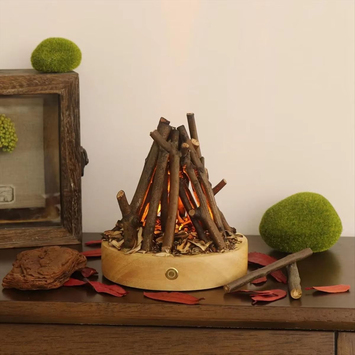 USB Rechargeable Flameless Bonfire Night Light 3 Mode Ambient Fire Lamp