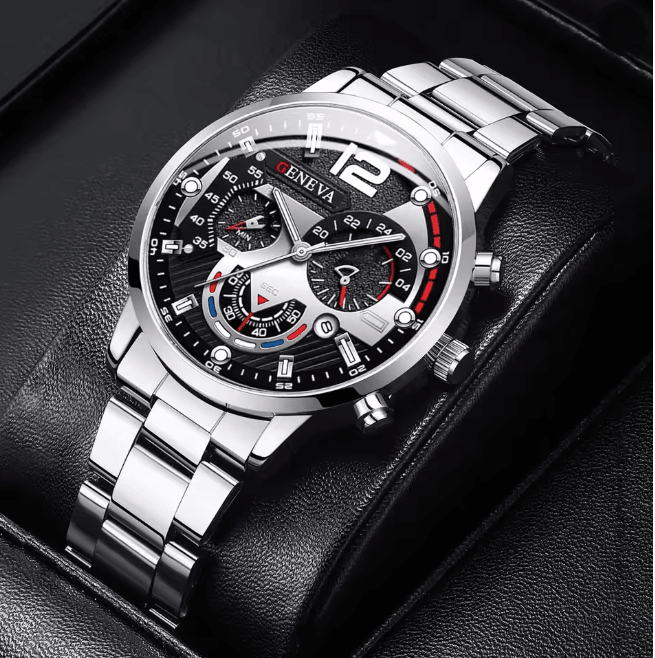 Mens Stainless Steel Quartz Watch Classic Analog Calendar