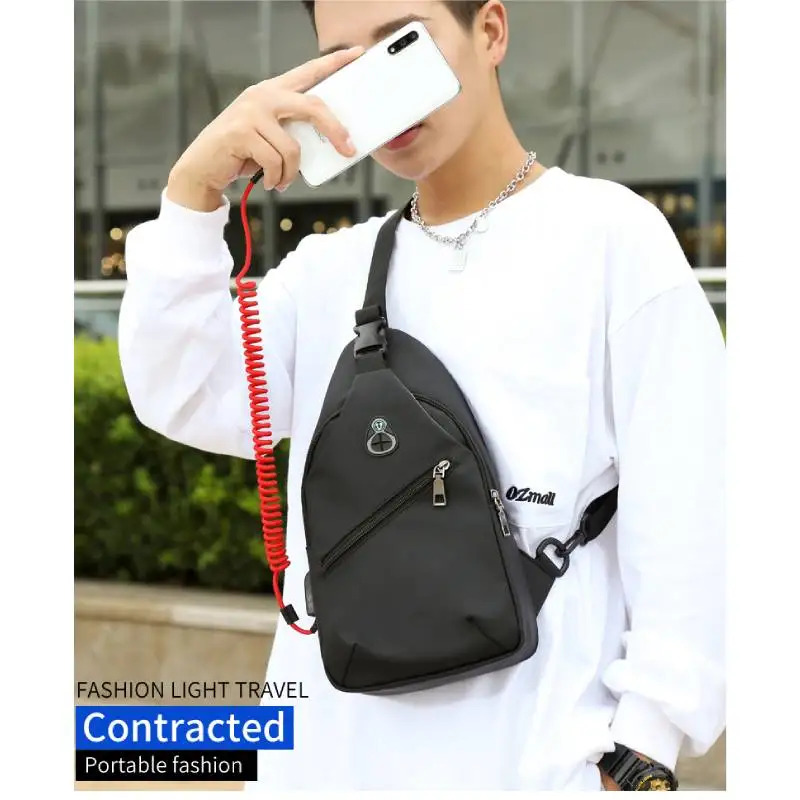 Men Fashion Crossbody Bag Trendy Chest Bag Usb Shoulder Bag Leisure Small Chest Bag Large Capacity Chest Bag