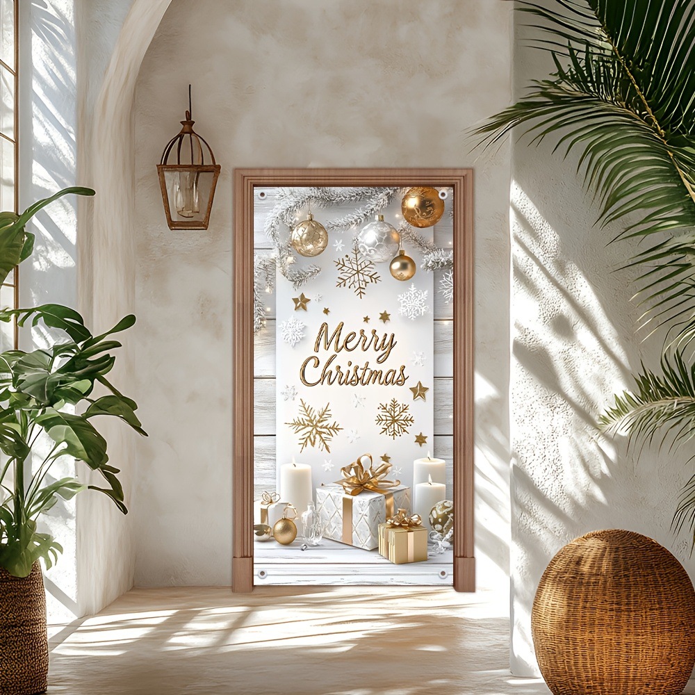 Holiday Decoration Door Frame Banner, Themed Door Banner with Gift Box and Snowflake Design
