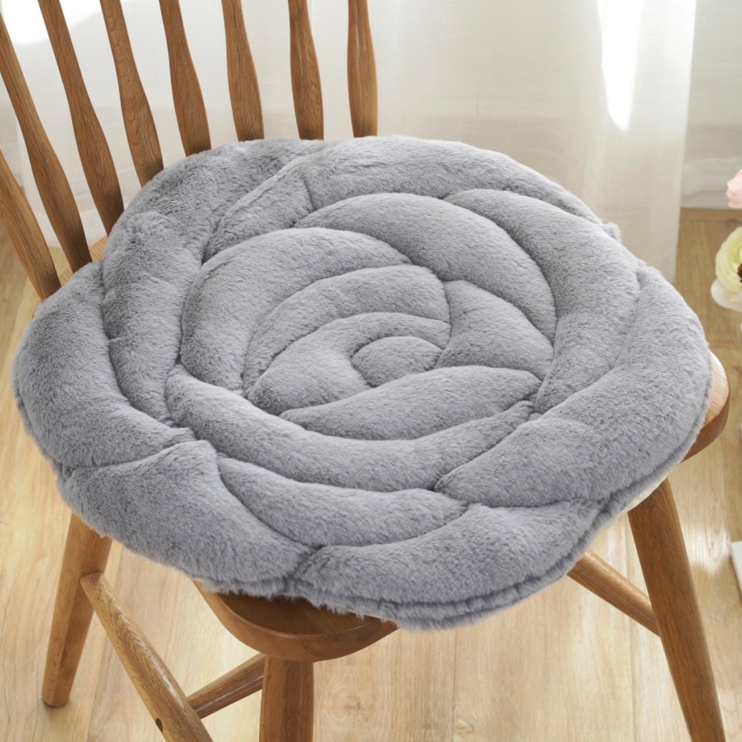 Plush Rose Flower Chair Pad Thickened Anti Slip Seat Cushion