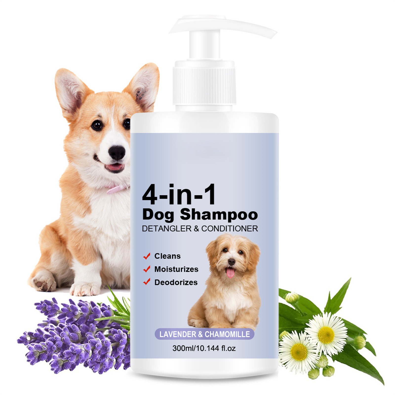 Dog Shampoo 4 In 1 Lavender Chamomile Pet Wash, Cleanses, Conditions, Smoothes, Moisturizes, Gentle Pet Care 300ml