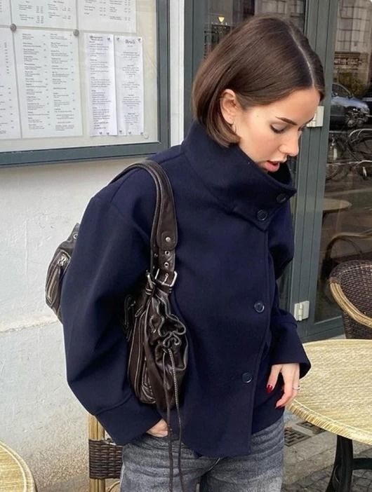 Elegant Womens Grey Belted Wool Coat Double Breasted Long Winter Peacoat