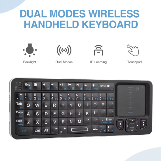 Rii K06 Mini Bluetooth Keyboard Backlit 2 4GHz Wireless Keyboard with IR Learning Touchpad