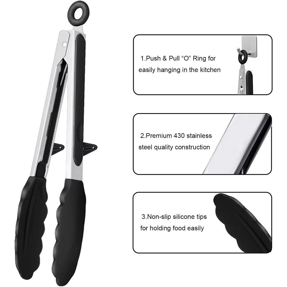 LMETJMA Silicone Kitchen Food Tongs for Nonstick Cooking and Serving