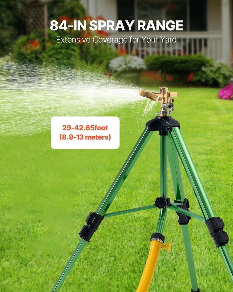 Spray Tripod Sprinkler Heavy Duty Lawn & Garden Irrigation System, Adjustable Height, Durable