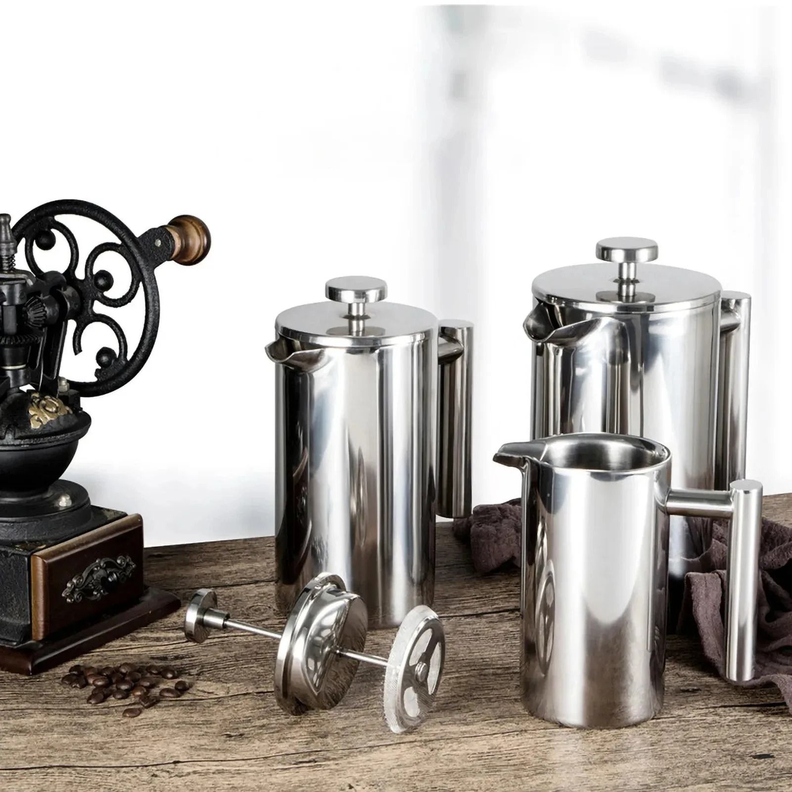 Stainless Steel Double Walled French Press Coffee Maker Pot