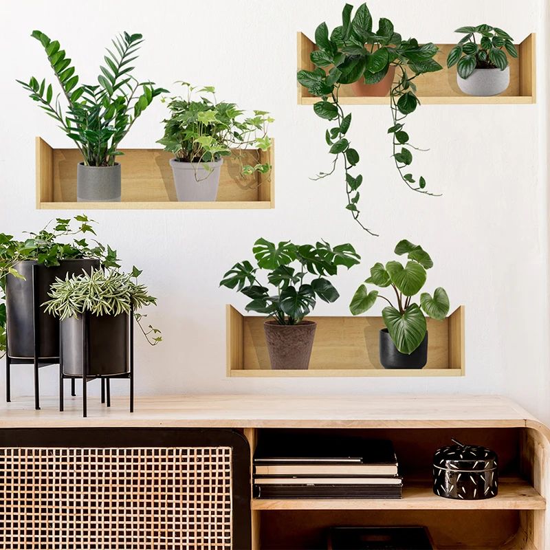 Plant Wall Stickers Potted Design Green Wall Decal Set