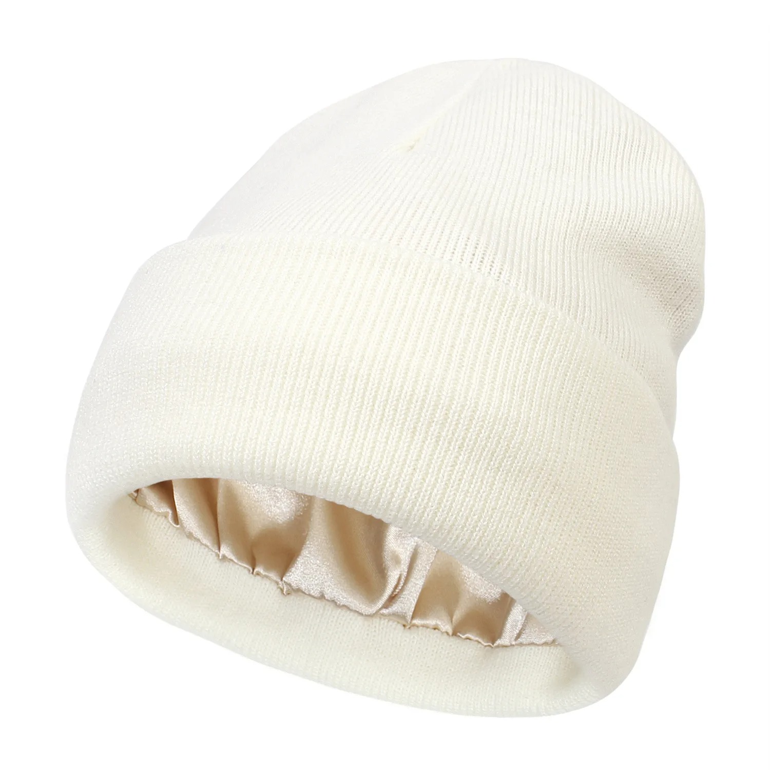 Winter Silk Lining Beanie, Unisex Anti Static Hat, Slouchy Warm Cuffed Skullies, Satin Lined Hair Cover Sleep Cap