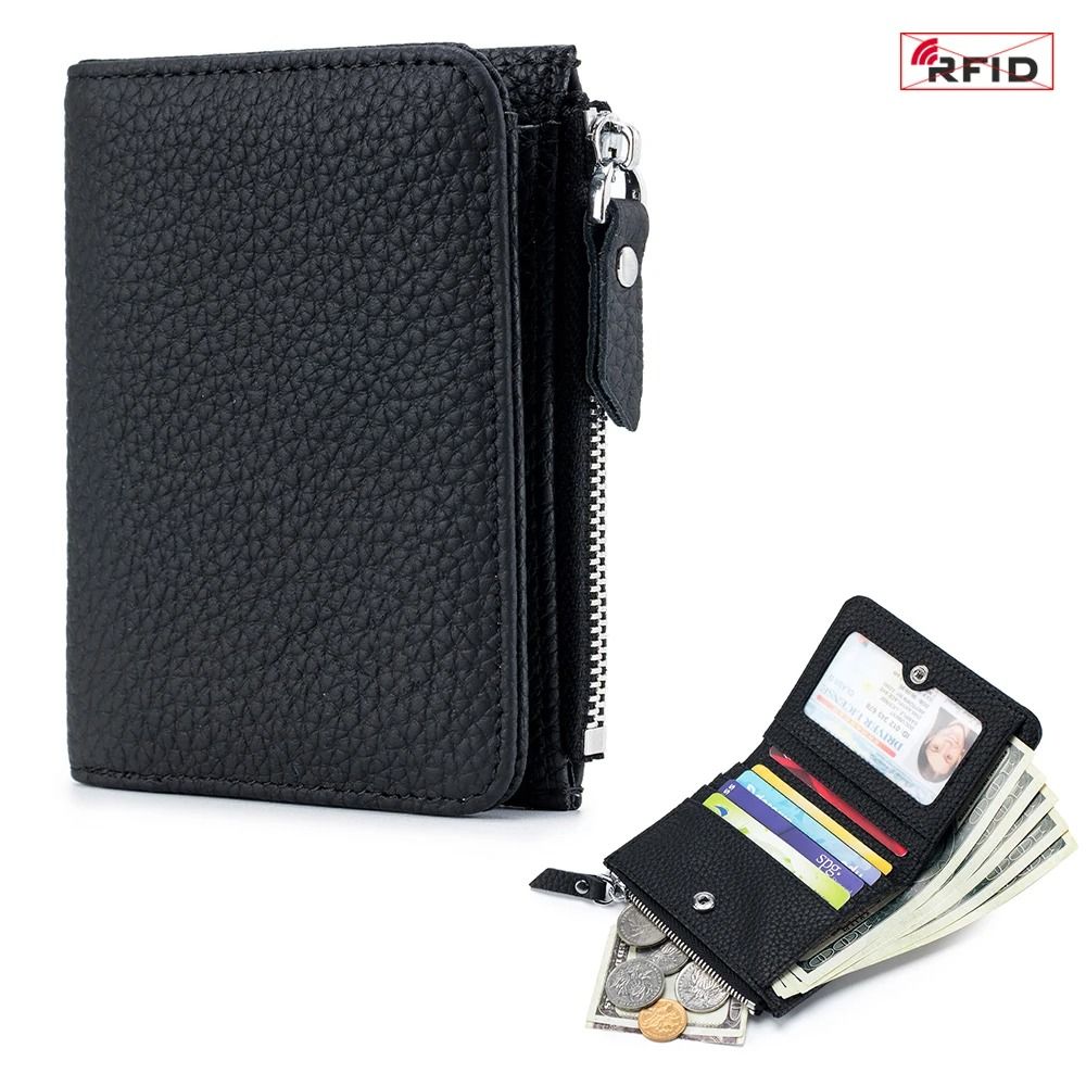 Genuine Leather Zip Wallet with RFID Protection