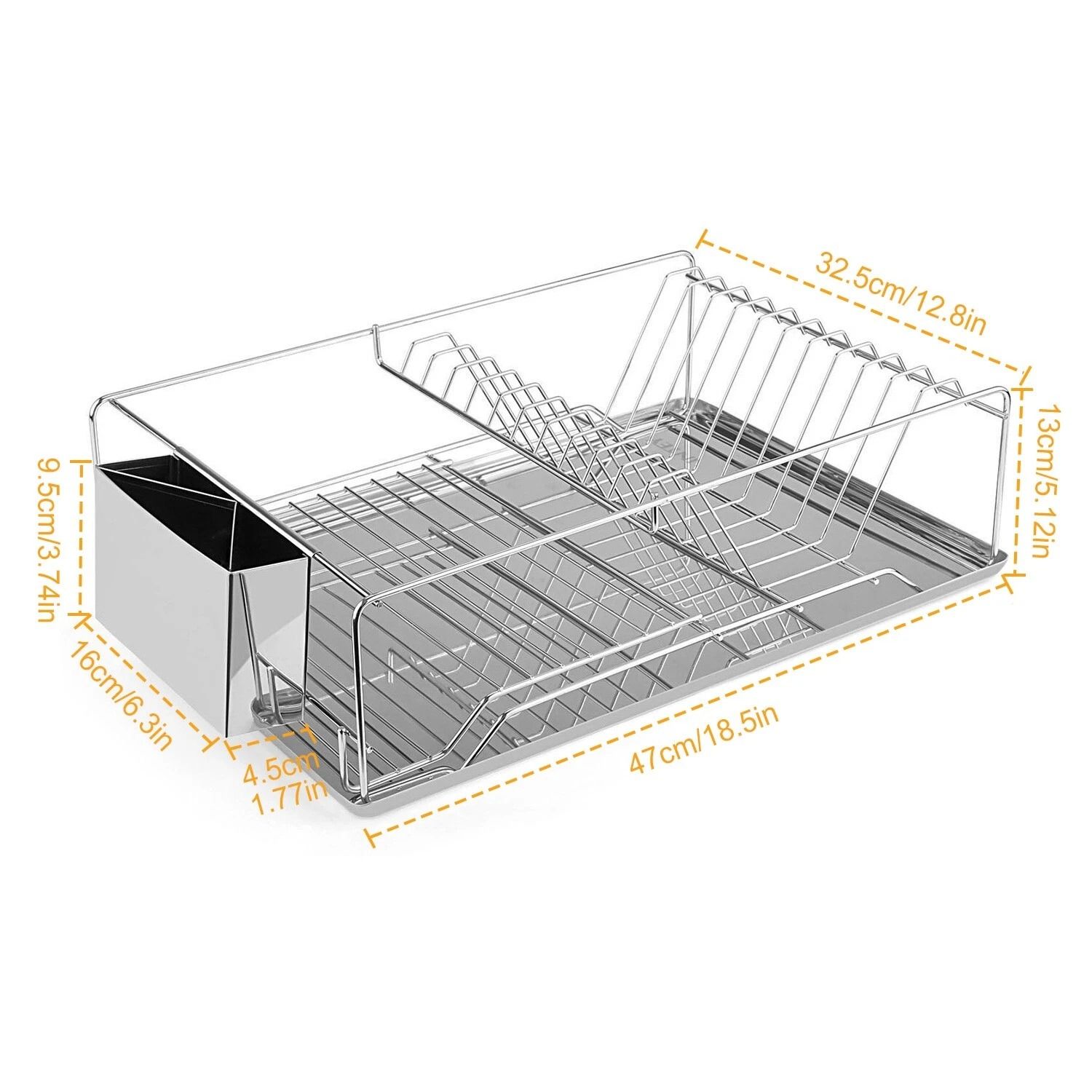 Stainless Steel Kitchen Dish Drying Rack, Over Sink Drainer Holder, with Removable Drainboard for Quick Drying