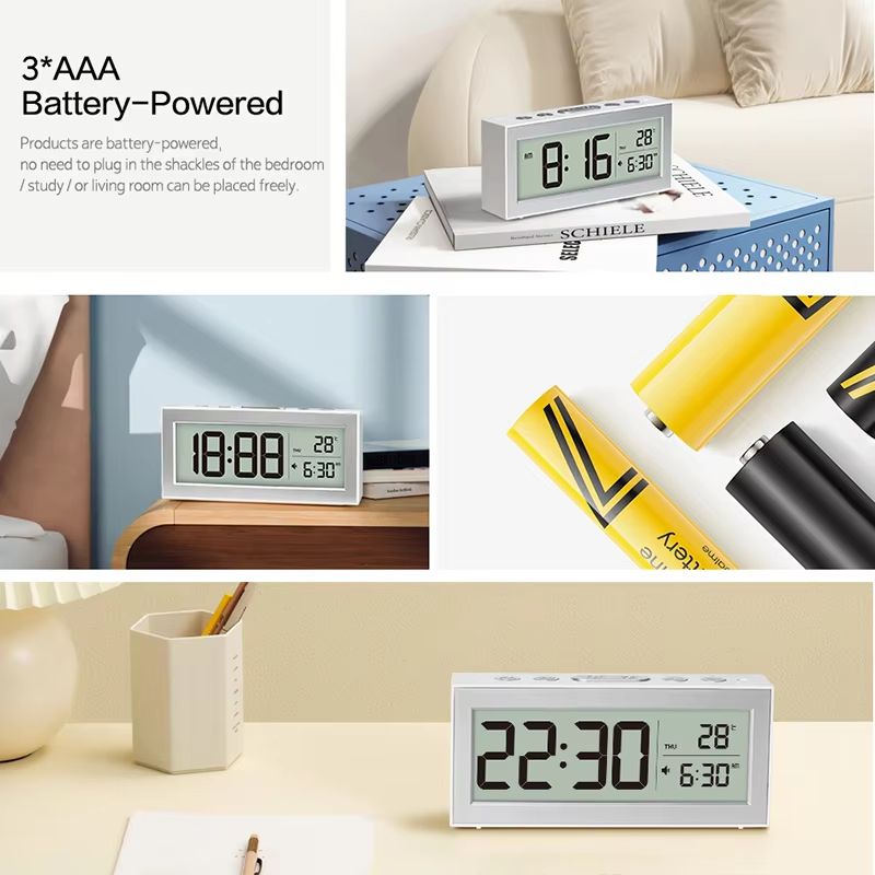 Retro LCD Digital Desk Clock with Alarm, Backlight, Calendar & Temperature Display