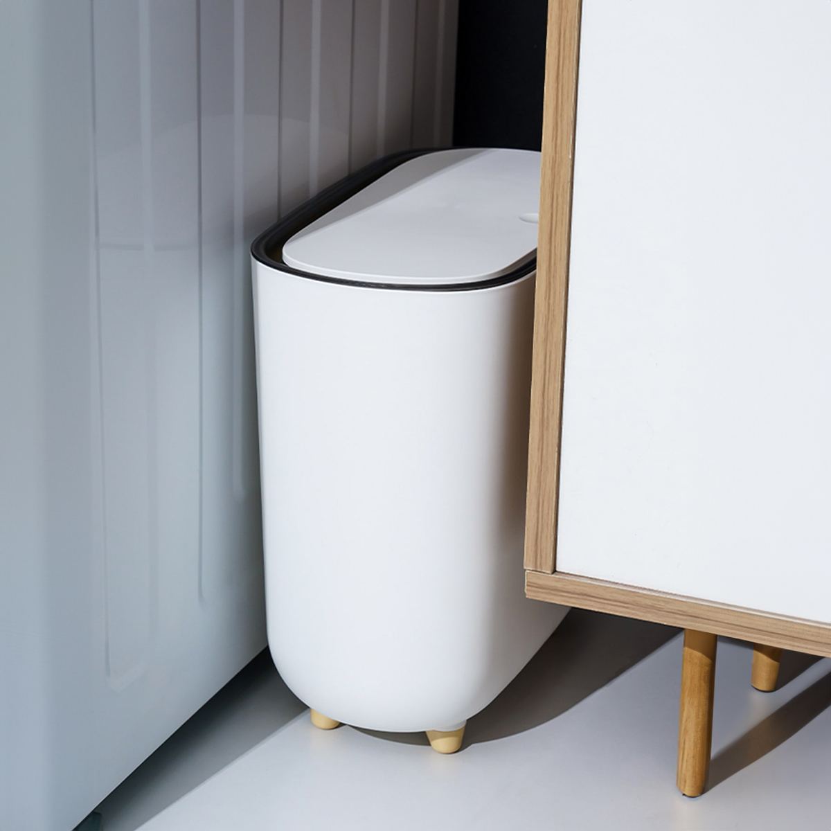 Bathroom Gap Narrow Shape Press Ring Trash Can with Lid for Garbage Sorting