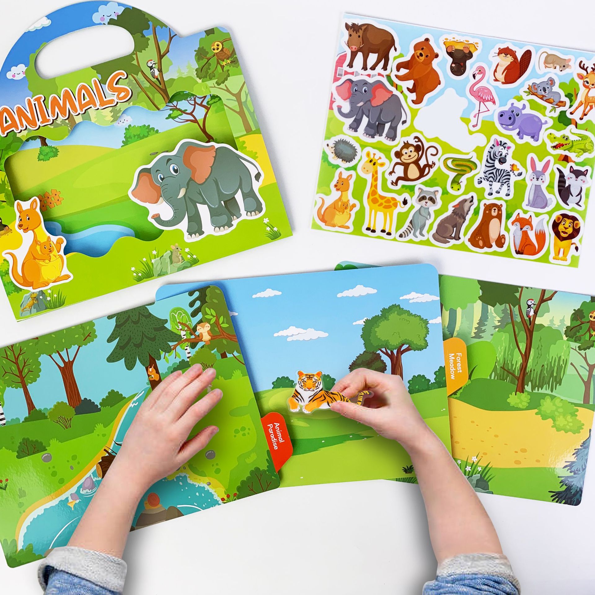 Kids DIY Puzzle Sticker Book, Reusable Scene Cute Cartoon Animal Stickers, Learning Cognition Toys, Back to School Gift