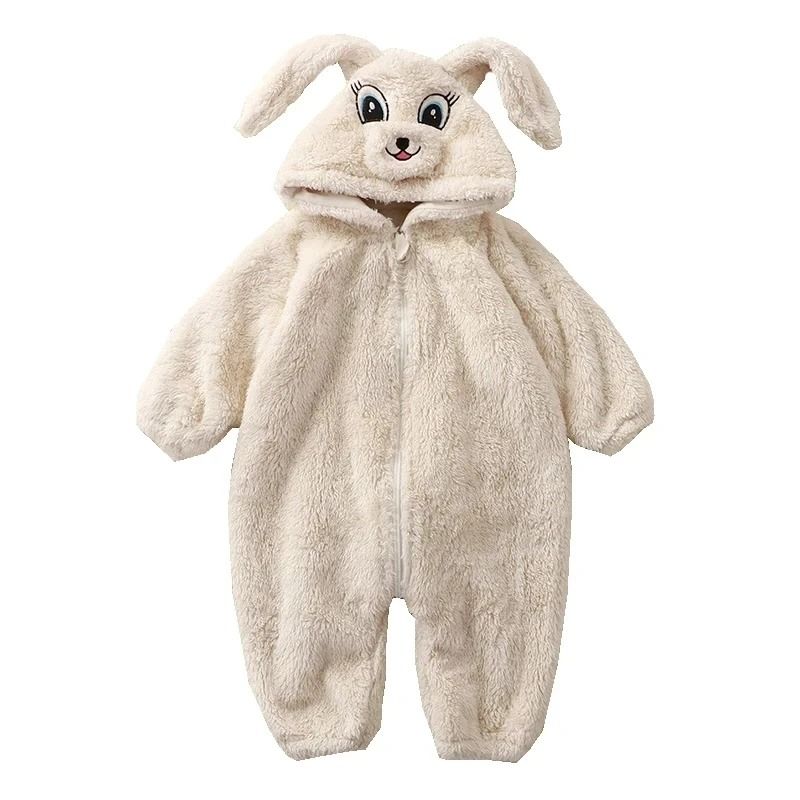 Cartoon Panda & Bunny Winter Fleece Romper