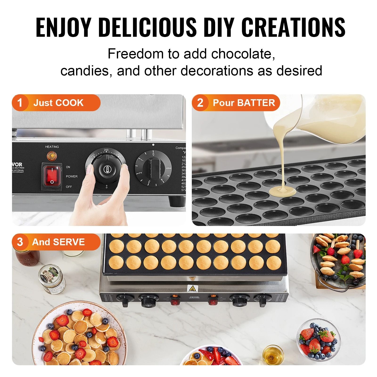 SucceBuy 50 Piece Mini Dutch Pancake Maker with Dual Temperature and Timer Control