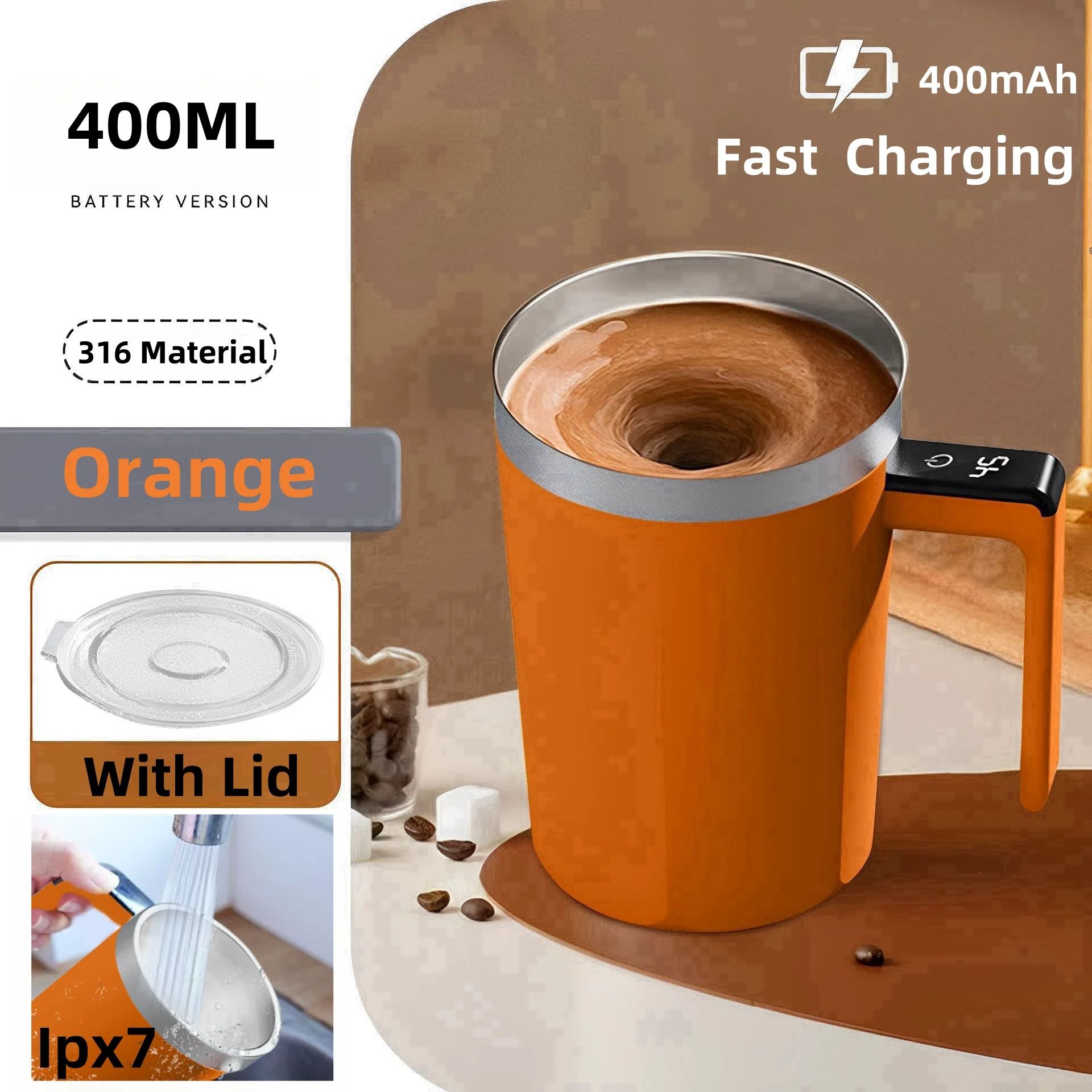 USB Rechargeable Self Mixing Coffee Mug with Magnetic Stirring and Spill Resistant Lid