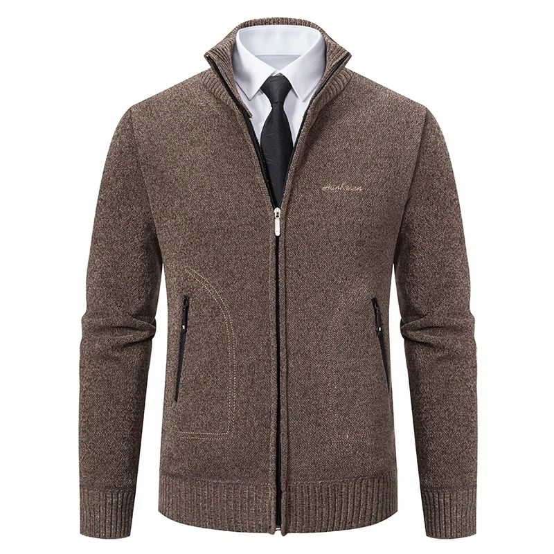 Men Stand Collar Thick Warm Cardigan Sweater Winter Casual Coat