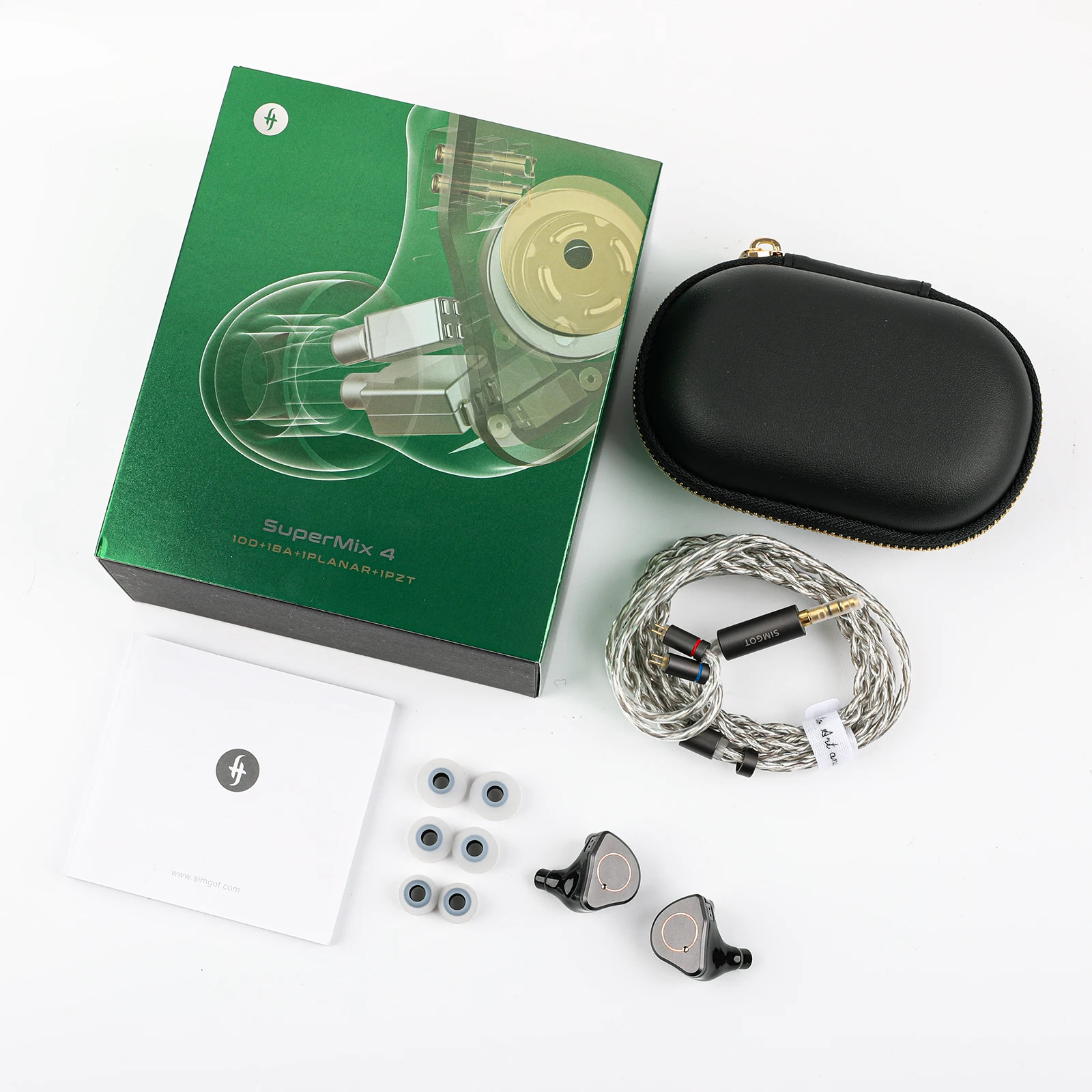 SIMGOT SuperMix 4, 1DD+1BA+1Planar+1PZT Hybrid HiFi Earphones | Oxygen-Free Silver-Plated Cable