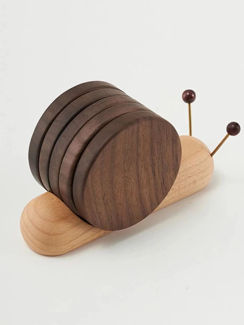 Black Walnut Cartoon Snail Decompression Insulated Tea Coaster