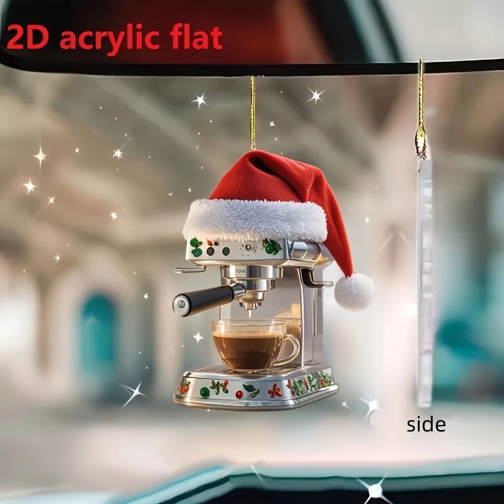 Cozy Brew Acrylic Coffee Machine Ornament – Cute Coffee Machine Christmas Ornament Set (3pcs)