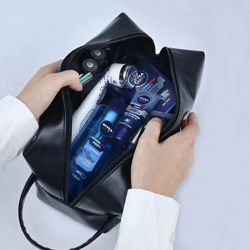 Mens Business PU Leather Travel Toiletry Bag