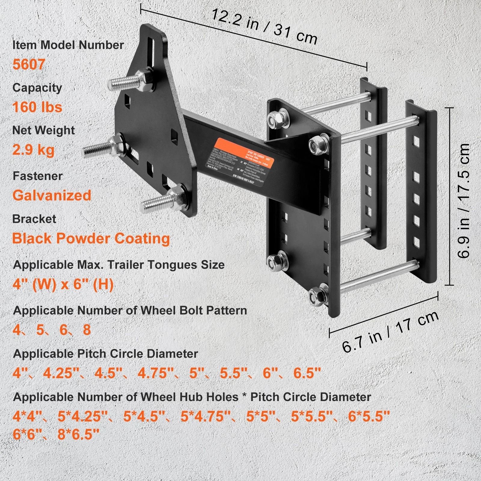 Trailer Tire Carrier Mount Lug Stud Wheels Heavy Duty, Adjustable Holder