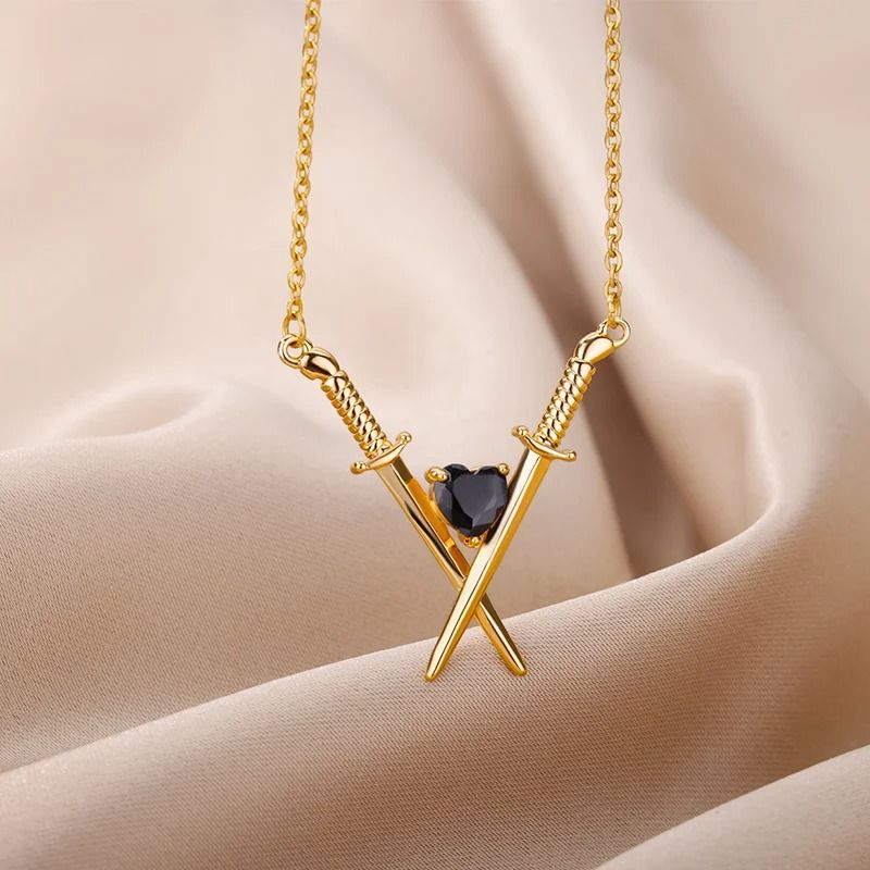 Vintage Gothic Sword and Heart Pendant Necklace – Stainless Steel Aesthetic Jewelry