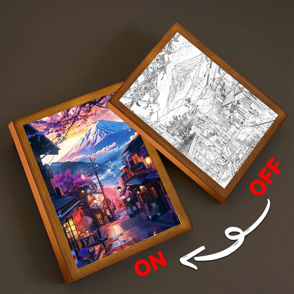 Asian Cityscape Painting LED Bedside Light