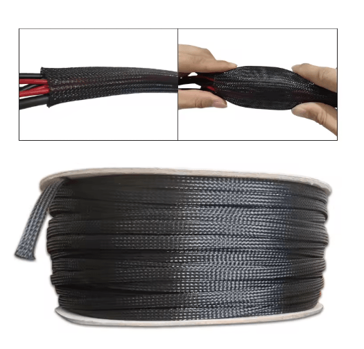 Black PET Braided Cable Sleeve – Flame-Retardant Wire Protection Tubing (1–100M)