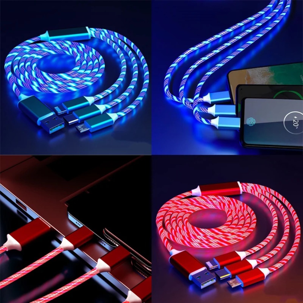 Luminous LED Type C Cable with Flowing Streamer Light Fast Charging USB C Cord
