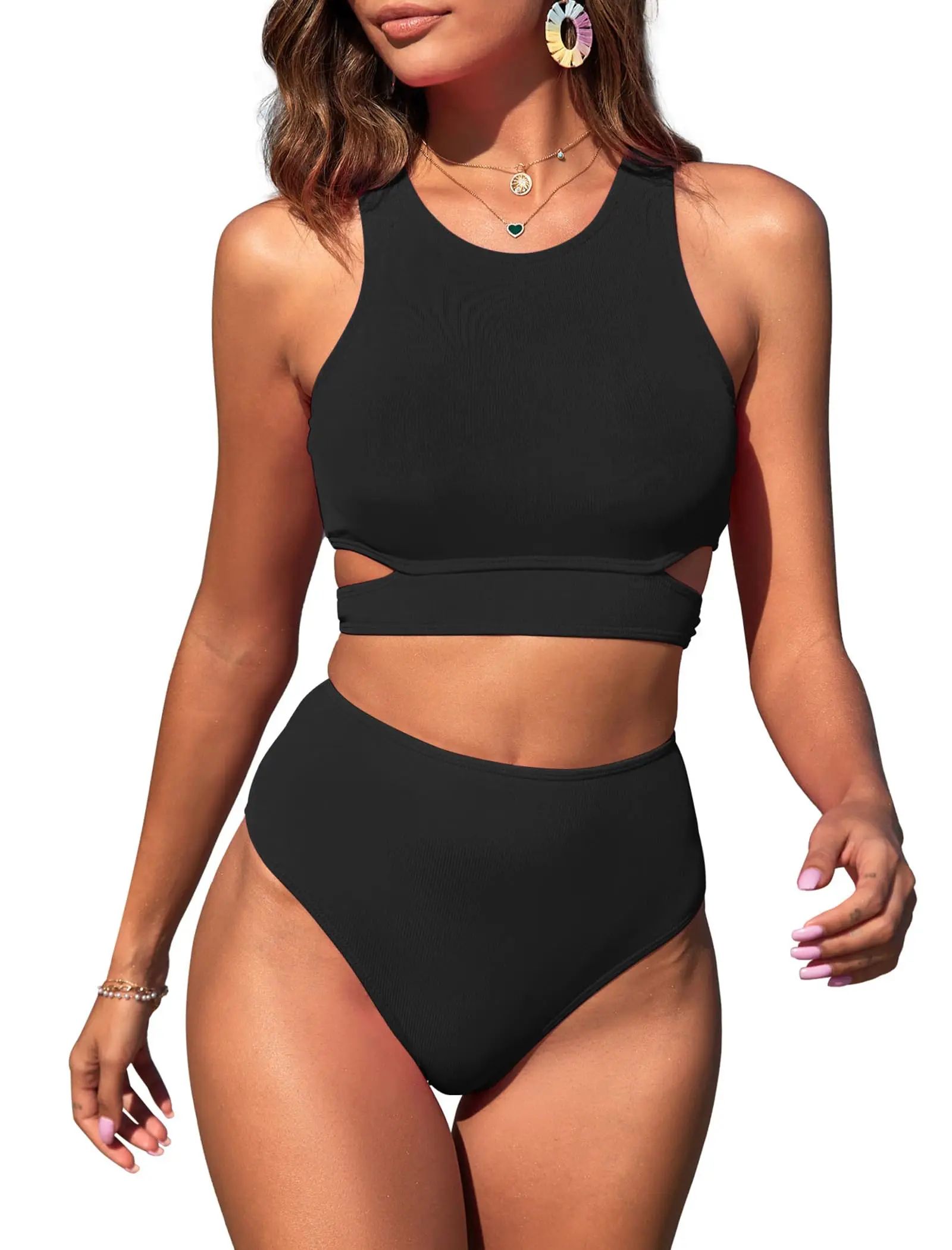 ZAFUL High Waisted Scoop Neck Bikini Set