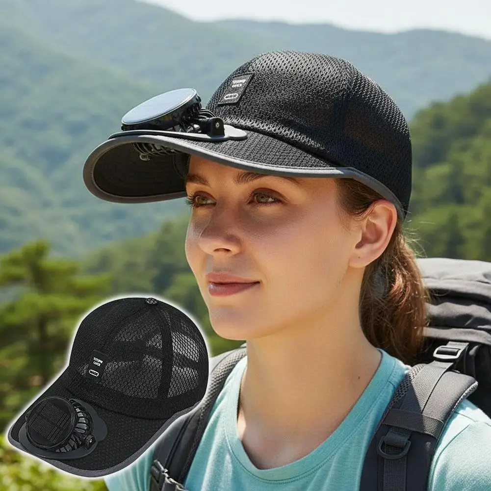 Solar Power Cooling Fan Baseball Cap Breathable Mesh Summer Sun Hat