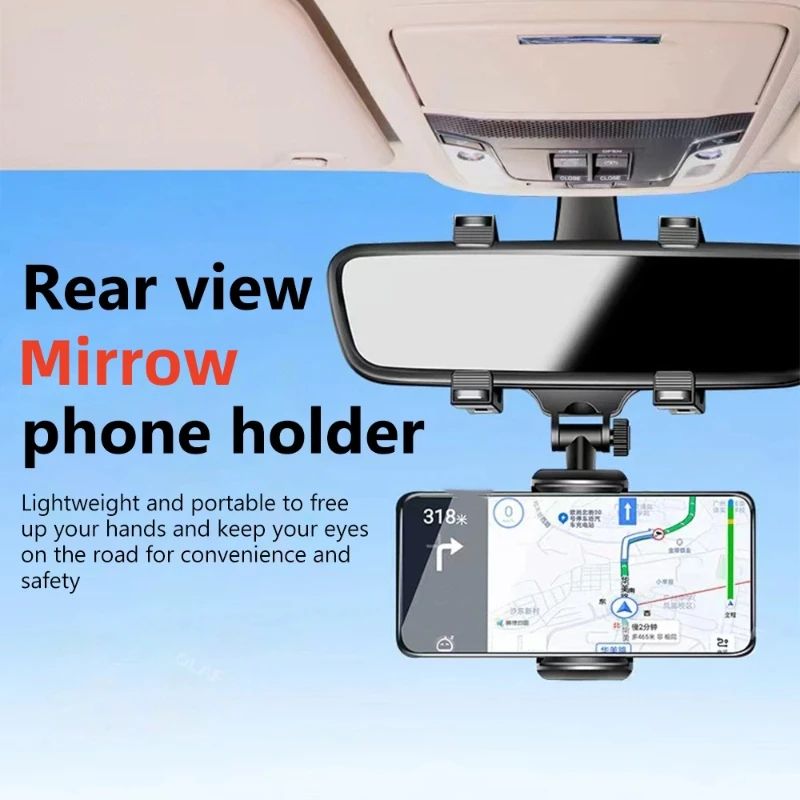 360° Rotatable Rearview Mirror Phone Holder – Foldable Adjustable Car Phone Mount for Safe GPS Navigation