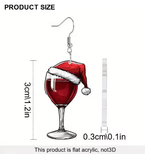 Festive Christmas Wine Glass Earrings – Acrylic Shaker Holiday Party Dangle Earrings