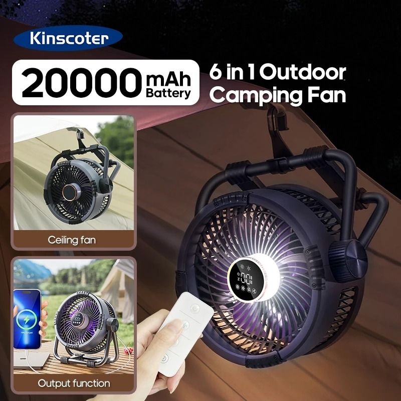 Multifunctional 6-in-1 Outdoor Camping Fan – 20,000mAh Power & LED Light