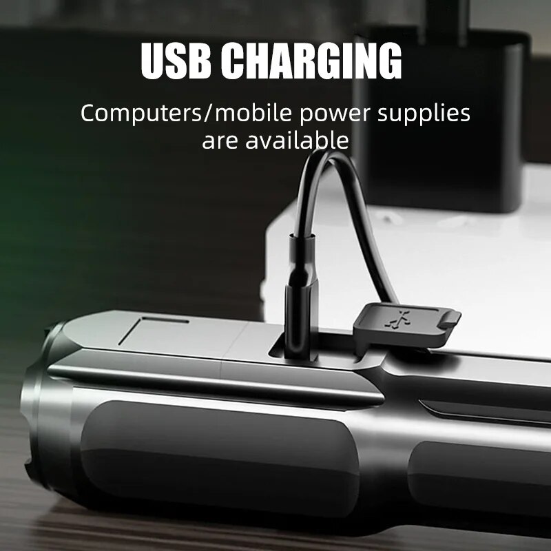 Rechargeable LED Tactical Flashlight Lumen Waterproof, Zoomable for Fishing & Hunting
