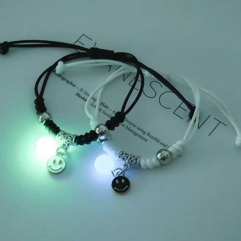 Luminous Moon Star Couple Bracelets: 2PC/Set Adjustable Rope, Matching Love Gifts & Fashion Jewelry