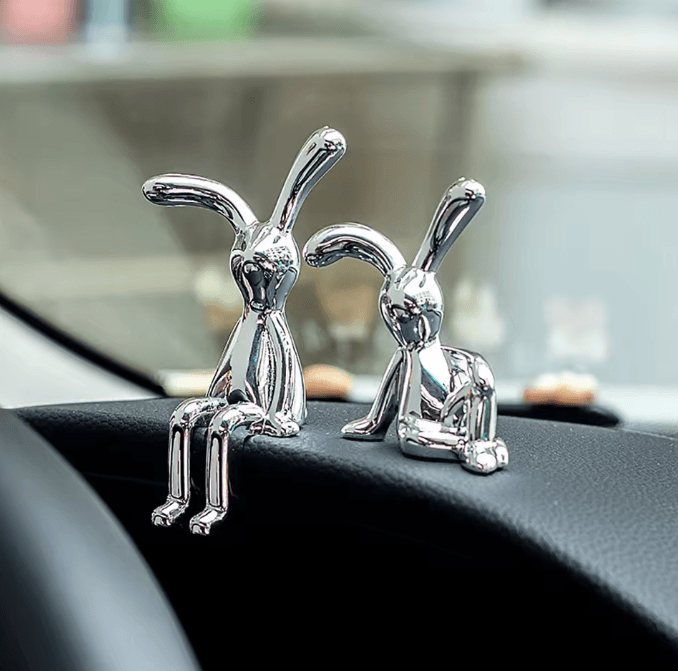 Cute Rabbit Couple Statue Set Cartoon Bunny Figurine Romantic Desktop Ornament for Home Bedroom Car Decor