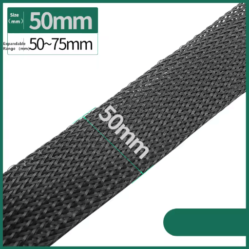 Black PET Braided Cable Sleeving Expandable Wire Protection Sleeve 4 to 25mm 1 yo 50m