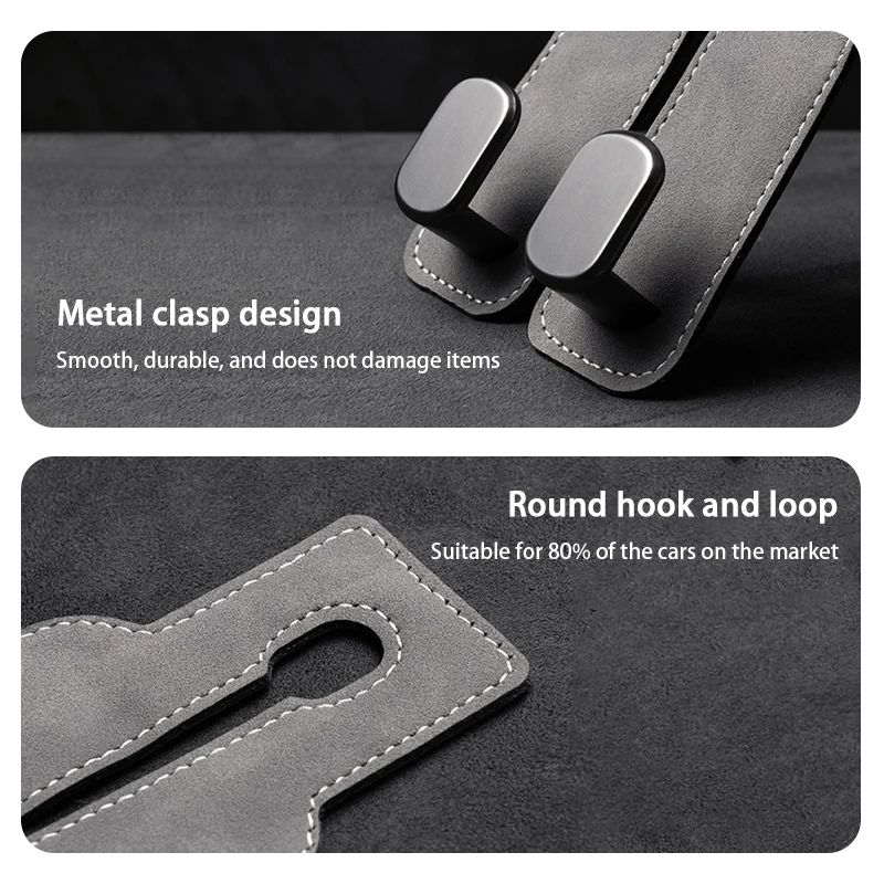 SEAMETAL Car Headrest Hook Premium Suede Alloy, Dual Rear Seat Hanging Hanger, Universal Car Hook Phone Holder