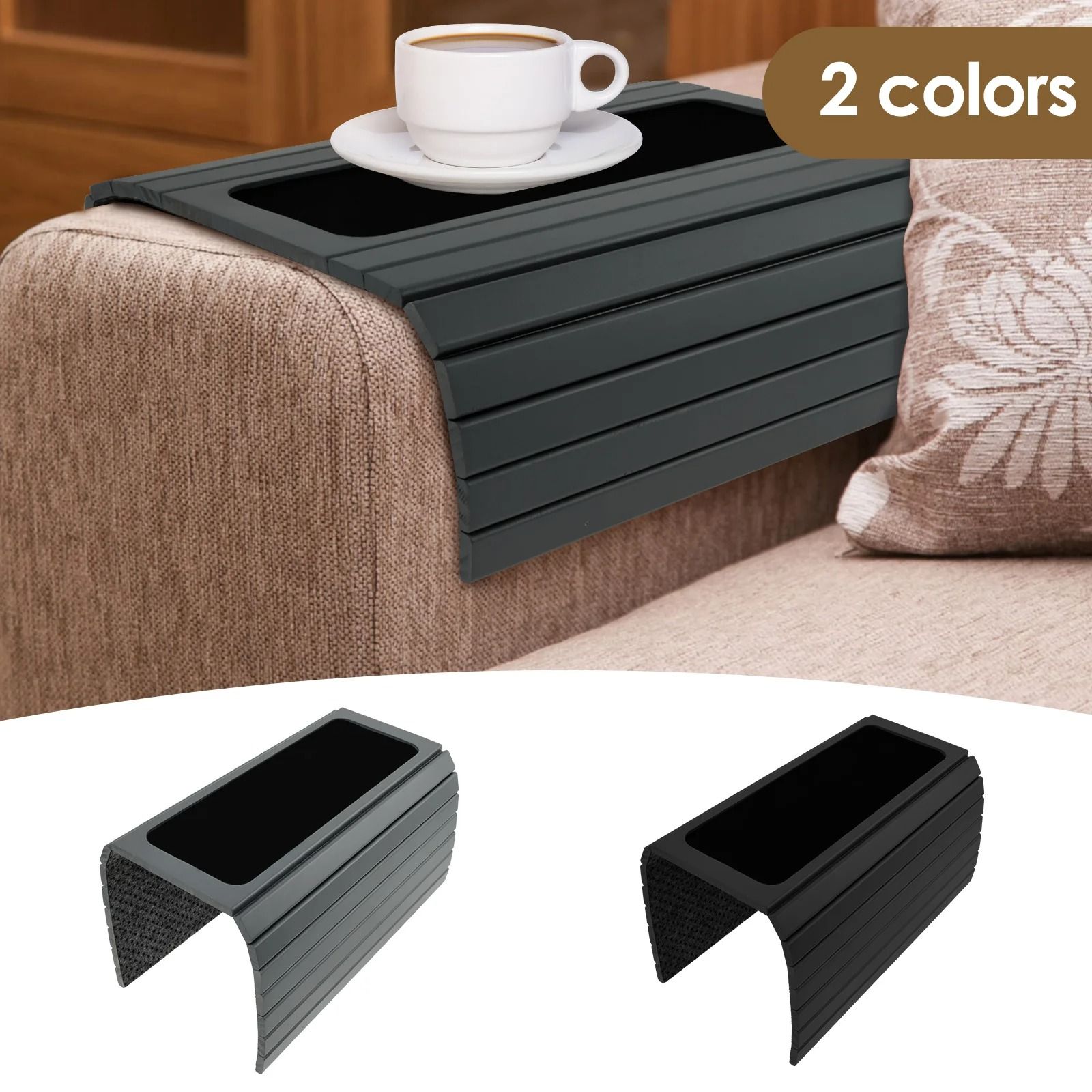 Folding Wood Sofa Arm Tray – Sturdy and Robust Sofa Armrest Table – Convenient Home Storage & Snack Tray