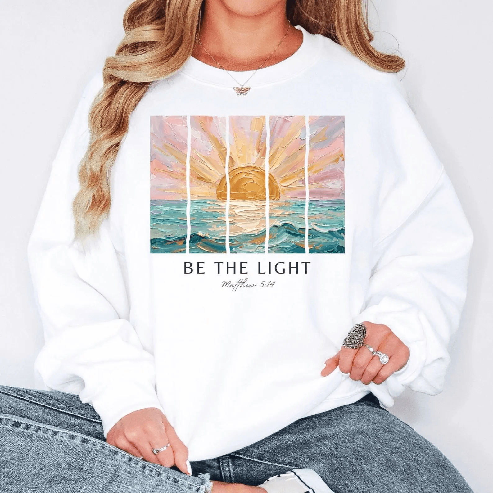 Be The Light Sweatshirt | Christian Matthew Bible Verse Crewneck | Inspirational Faith Sweatshirt