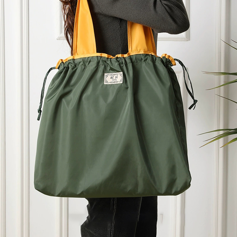 Foldable Reusable Shopping Bag Large Capacity Eco Friendly Drawstring Shoulder Tote