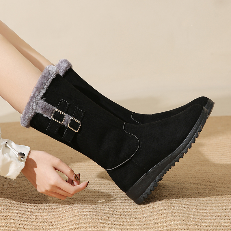 Winter Warm Boots, Fleece-Lined Boots, Thick Sole High Tube Mom Shoes