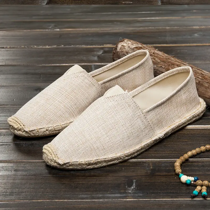Breathable Men Women Canvas Shoes, Comfortable Slip-on Loafers, Soft Linen Shoes with Thick Sole