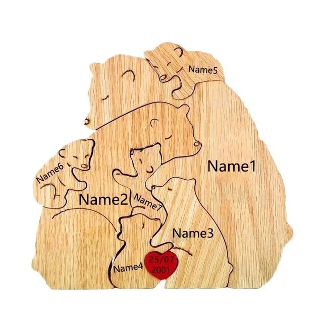 Personalized Bear Puzzle Ornament Custom Name Family Keepsake Decor