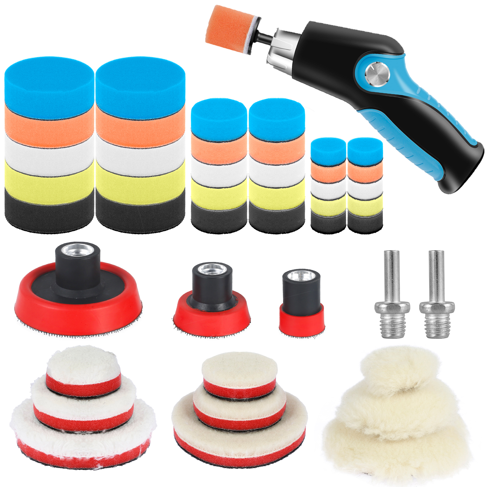 Car Polishing Pad Kit, Microfiber Polishing Pads with Thread Adaptors, Mix Size, Reusable Sponge Pads