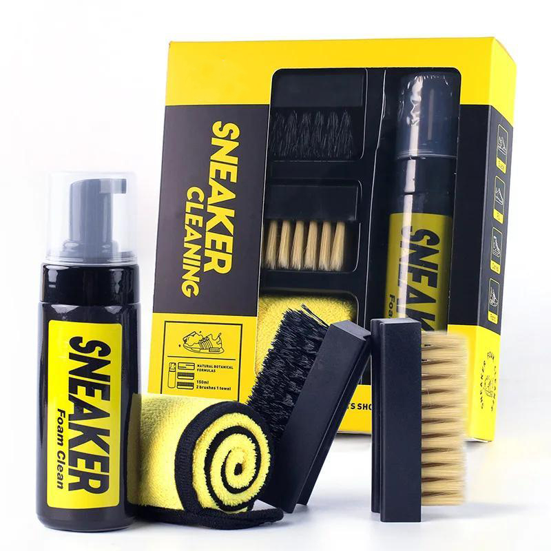 Shoes Cleaner Kit,Water Free Foam Sneakers Cleaner,3 Brushes & Cloth for White Shoes,Boots & Football Cleats Dry Cleaner